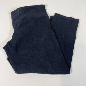 Lululemon Womens Yoga Workout Cropped Leggings Black 10 Logo Print Feather
